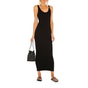 Enza Costa Racer Tank Sleeveless Midi Dress Cotton Lightweight Boho Casual Black